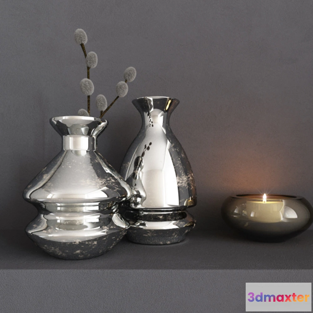 1599624 - decoration - Metal vases and candlestick 3D Max