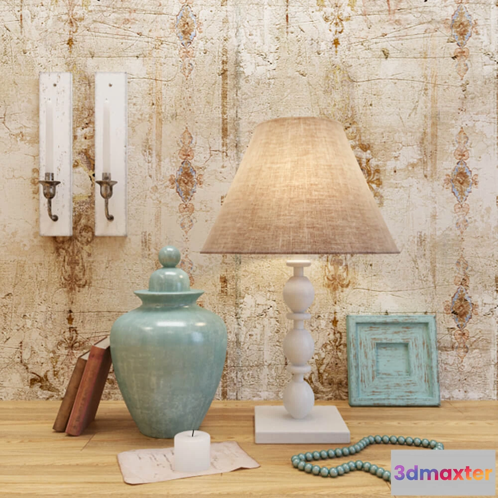 1599878 - decoration - Table lamp candles books 3D Max