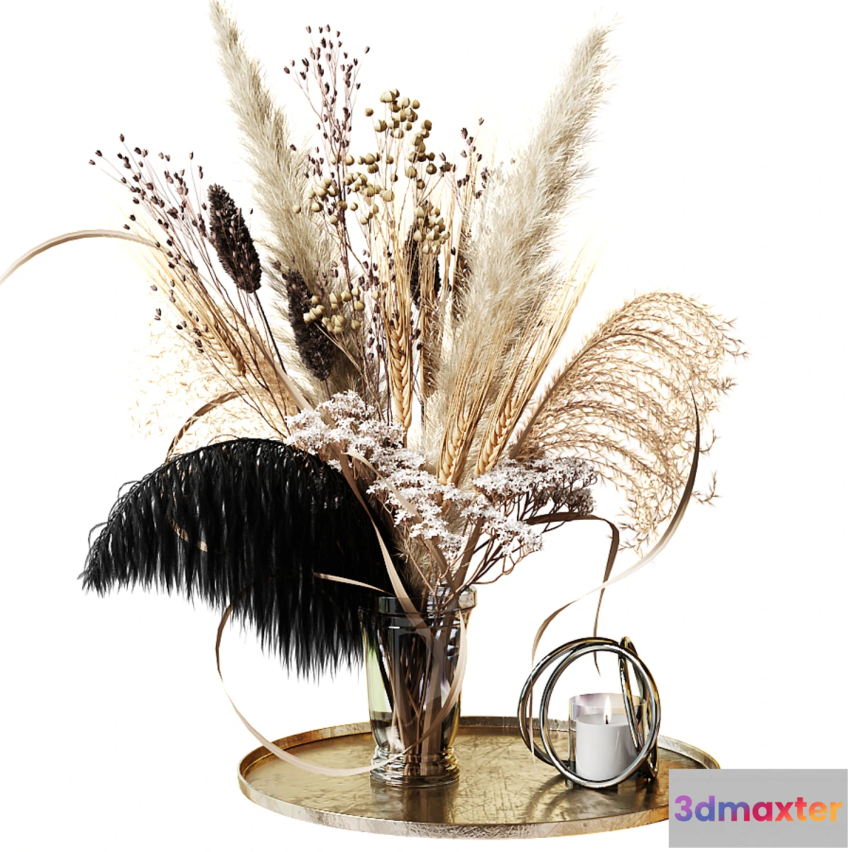 548199 - Bouquet of dried flowers with a black feather