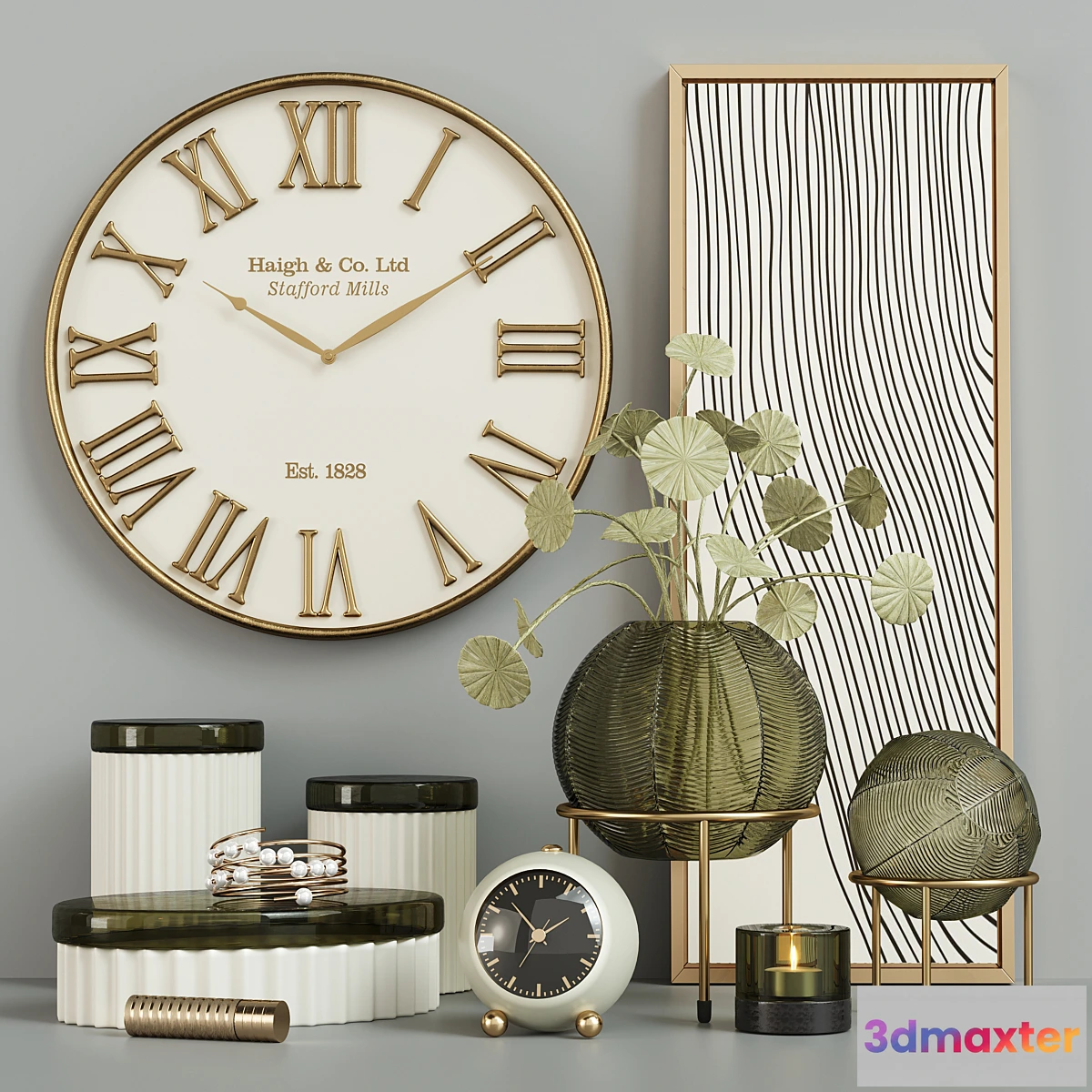 548573 - Green Round Vase Decorative Set