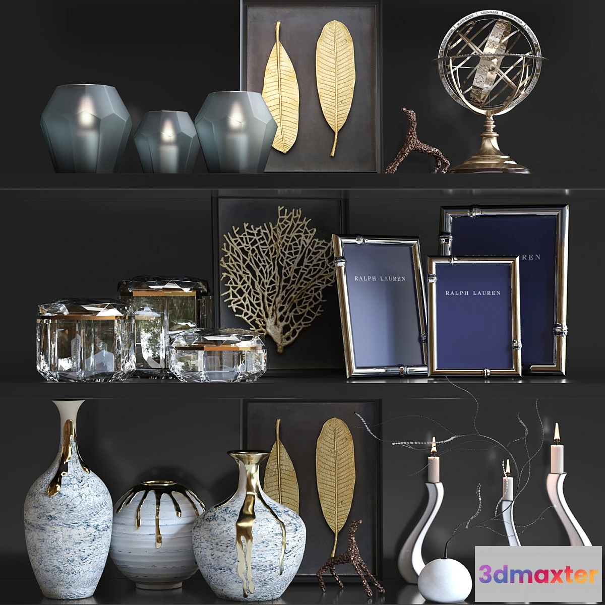 592802 - Decorative set with luxury decor candlesticks and photo frames