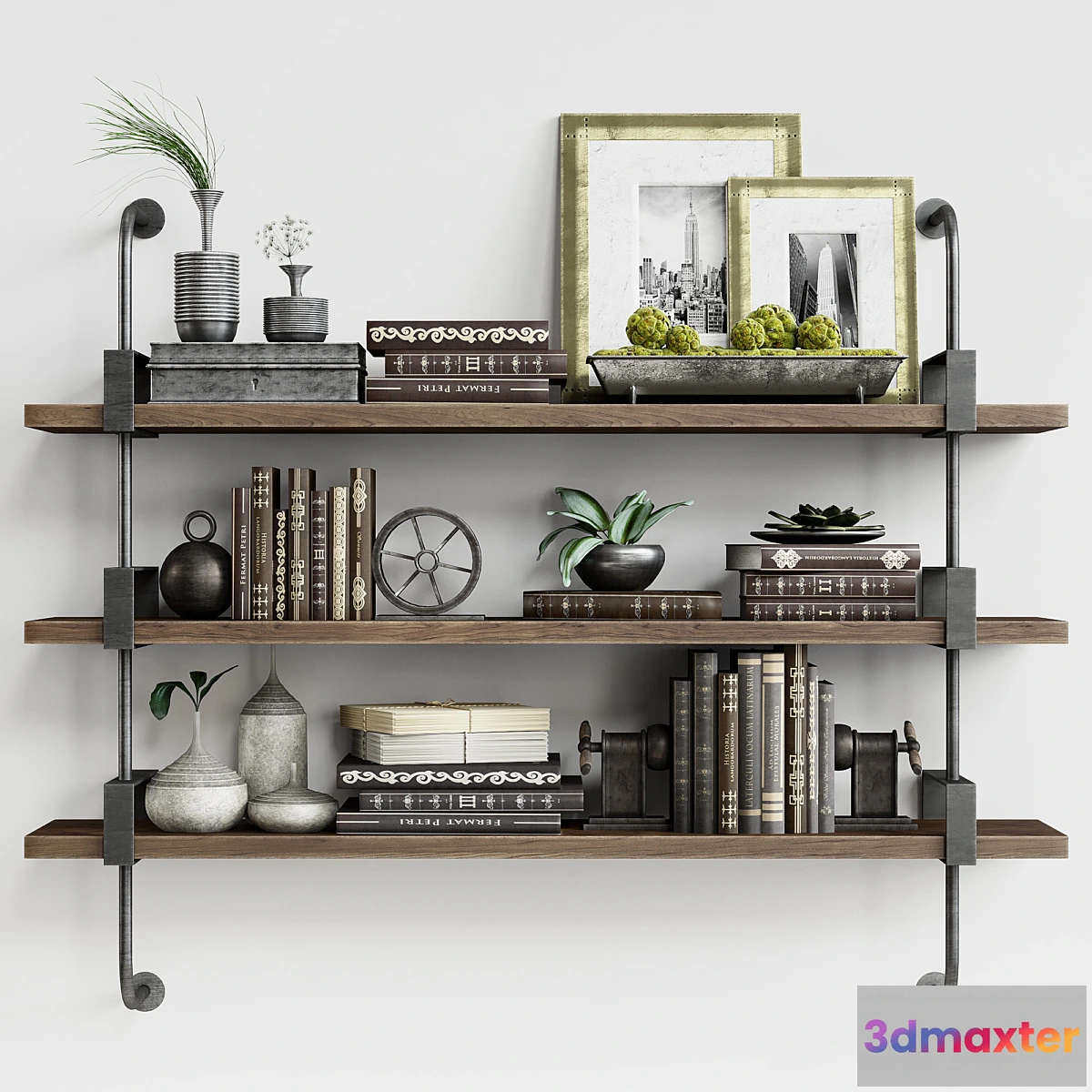594660 - Shelf with decor French Factory Shelving Restoration Hardware