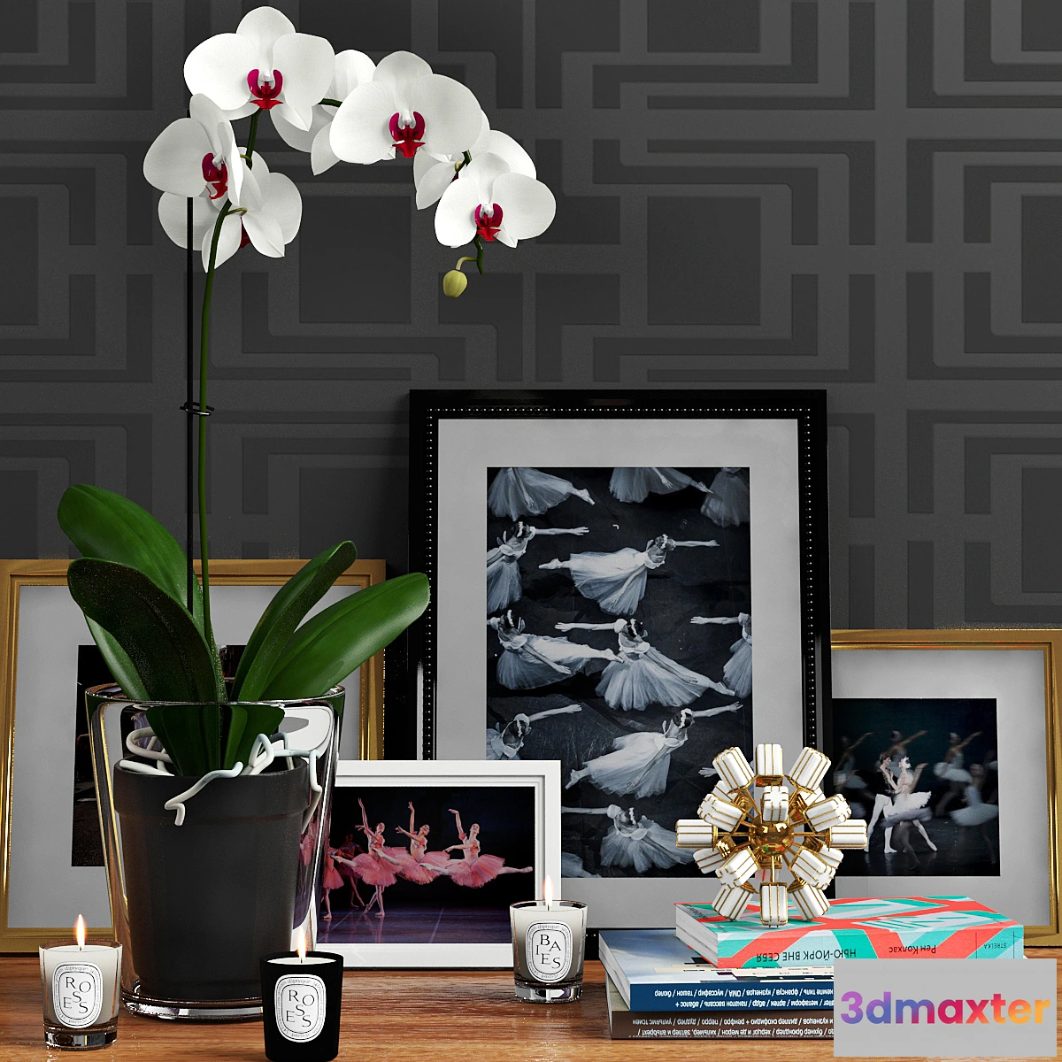 642907 - Decorative set with orchid and architect. magazines