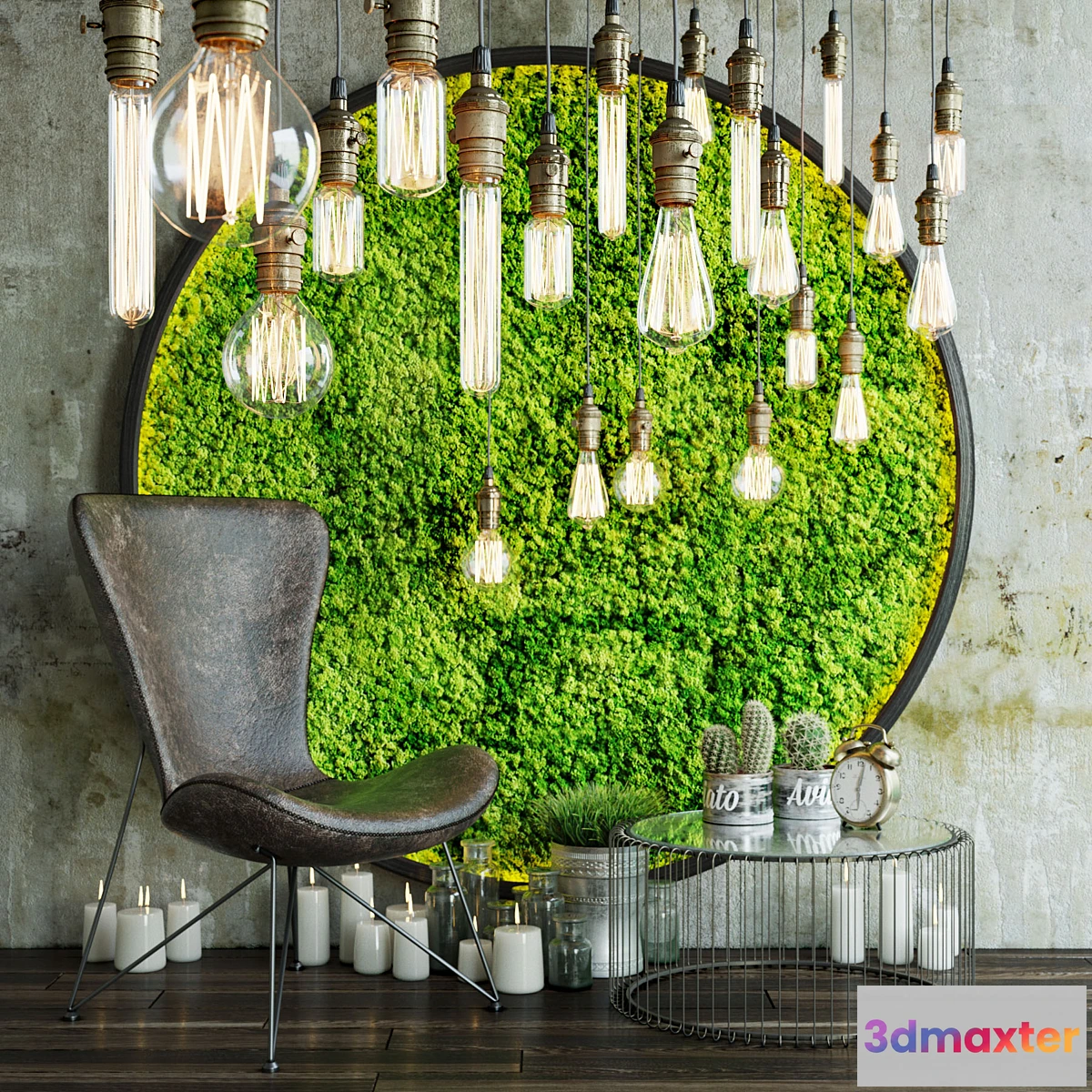 668871 - Decor set with moss and lamps