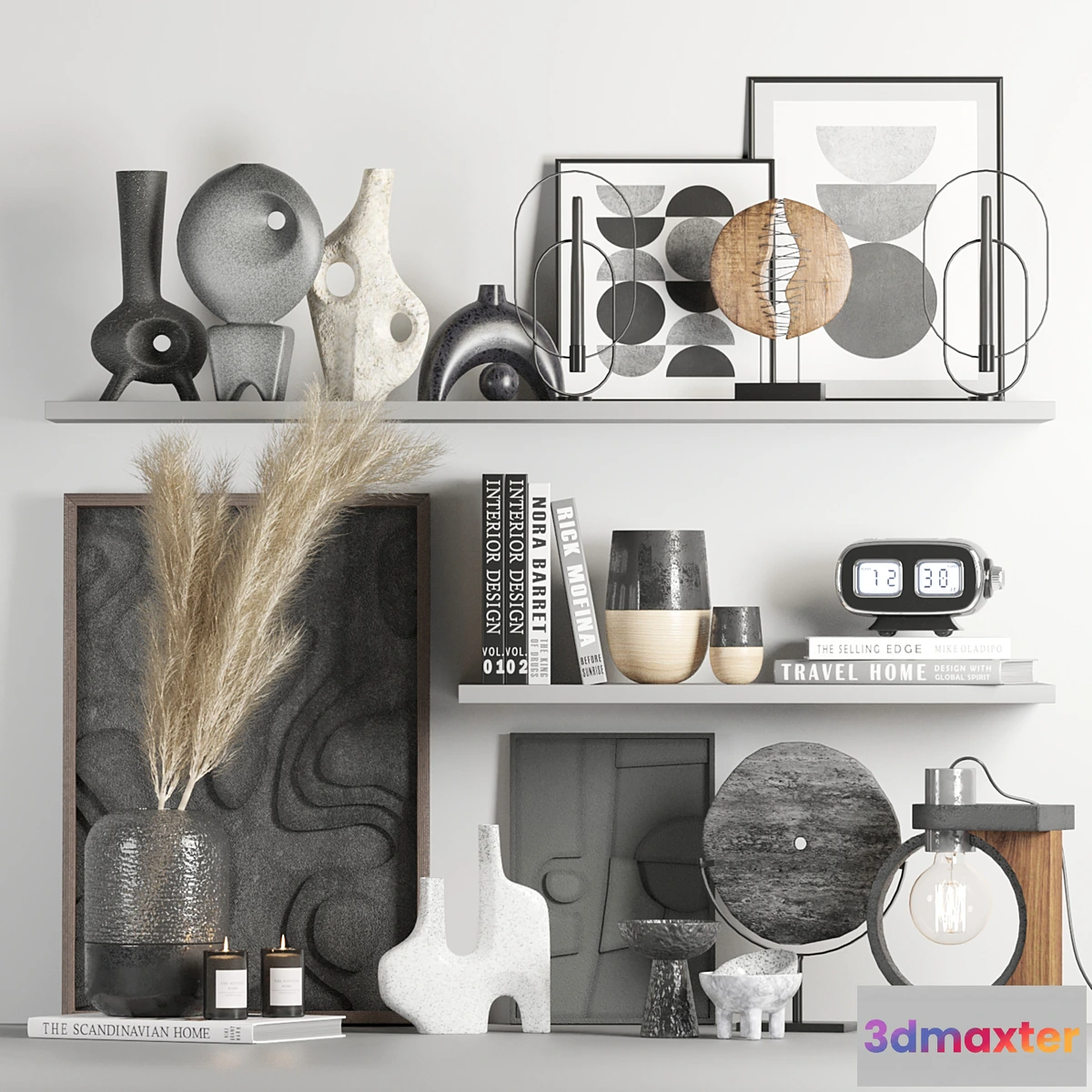 702130 - Decorative set 018 with pampas and digital clock