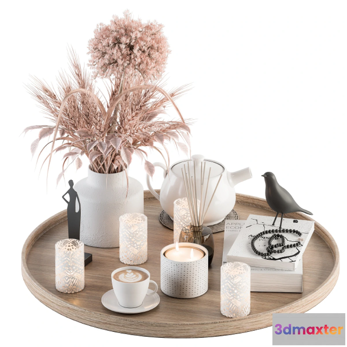 702280 - Wood and Pink Decorative Set with Wheat - Set 94 - No.2