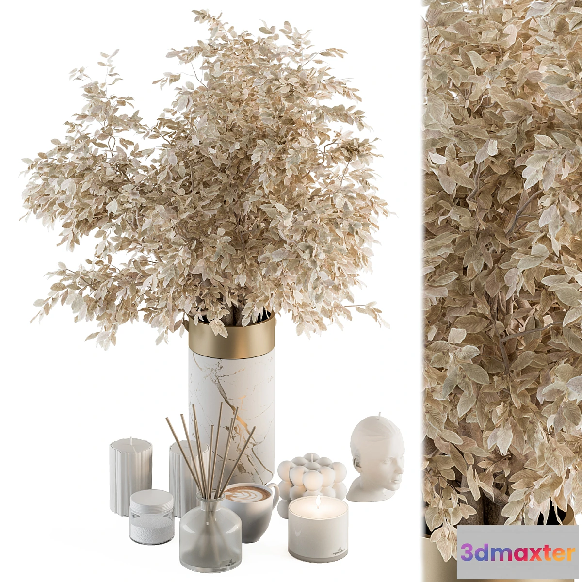 702310 - white and Gold Decorative Set with Dried plant - Set 106 - No.2