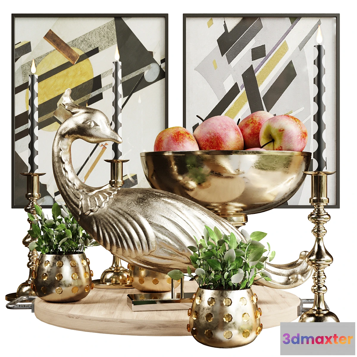 702366 - Decorative set with golden peacock