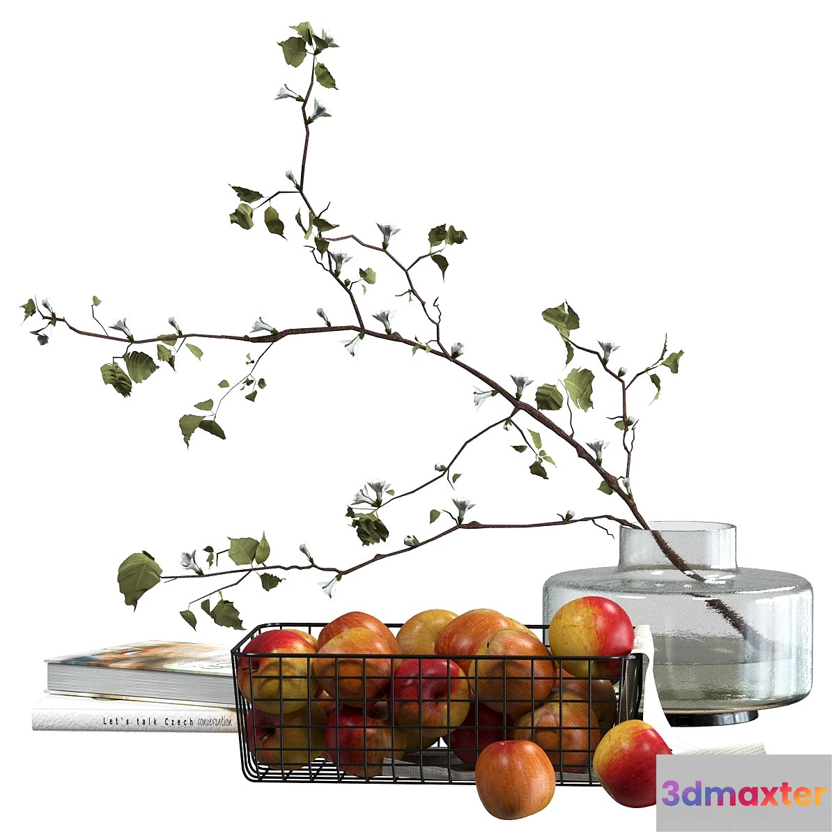 702402 - Decorative set with a basket of apples