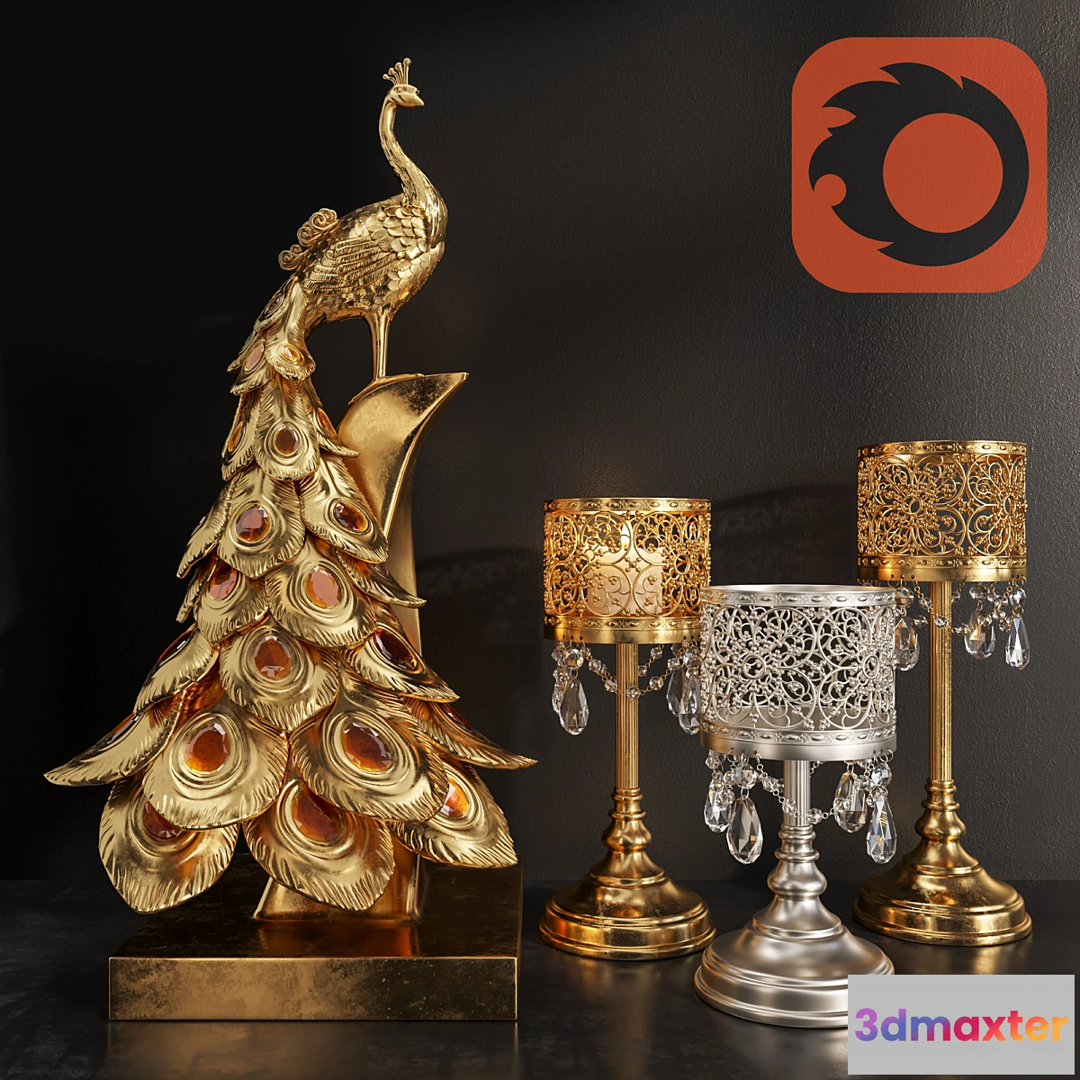 702414 - Decoration Set 25 Peacock and candles.