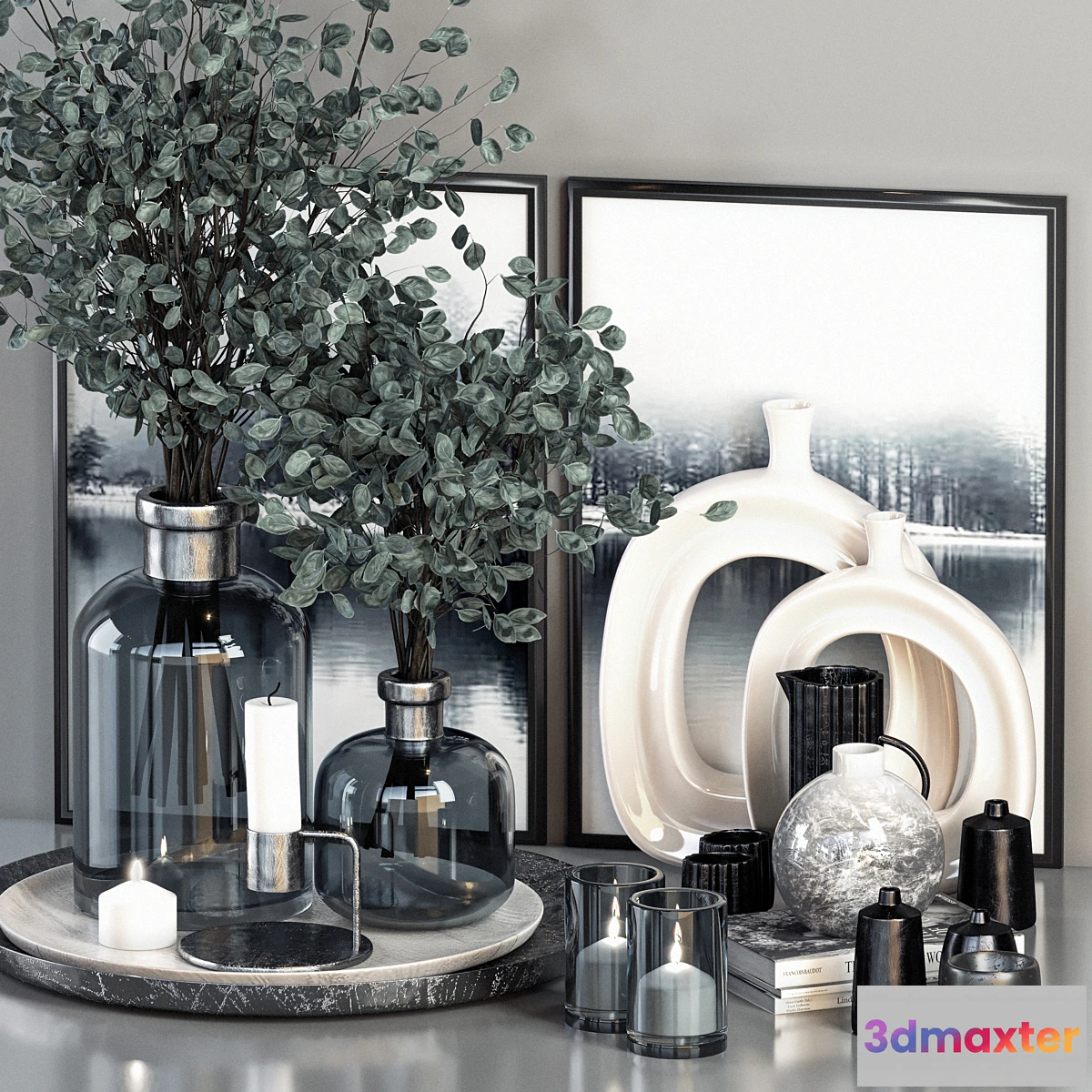 702604 - Decorative Set 13 - Dark Blue Glasses and Branches with Picture Frame