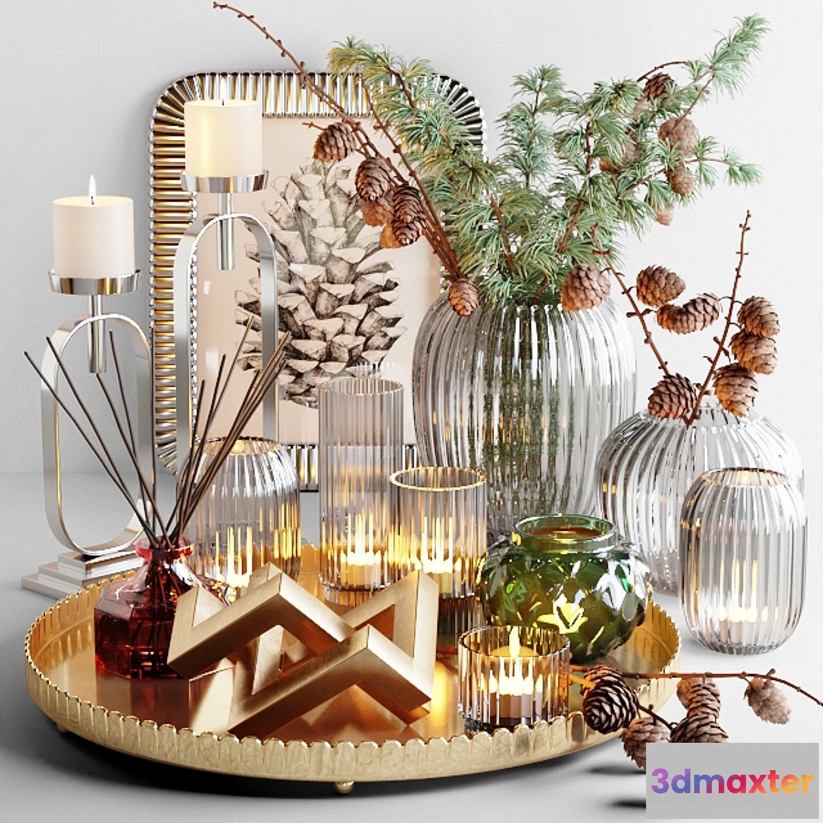715152 - Decorative set with larch branch and candles - No.2