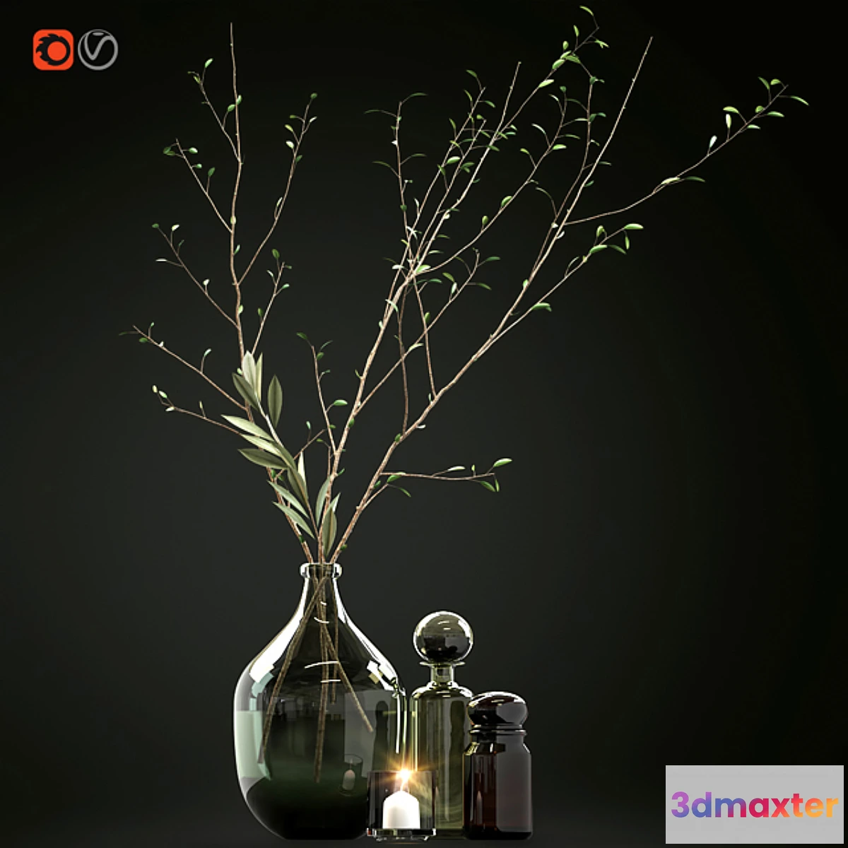 715410 - Decorative set with branches and glass bottles - No.3