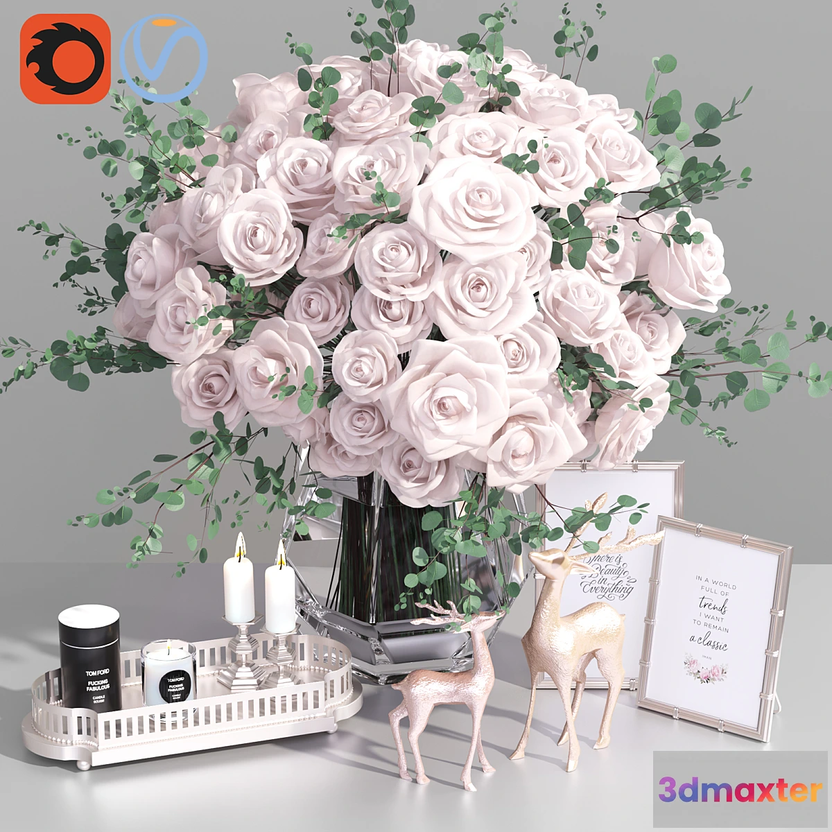 716214 - Classic French Roses Vase Deer Decorative Set - No.2