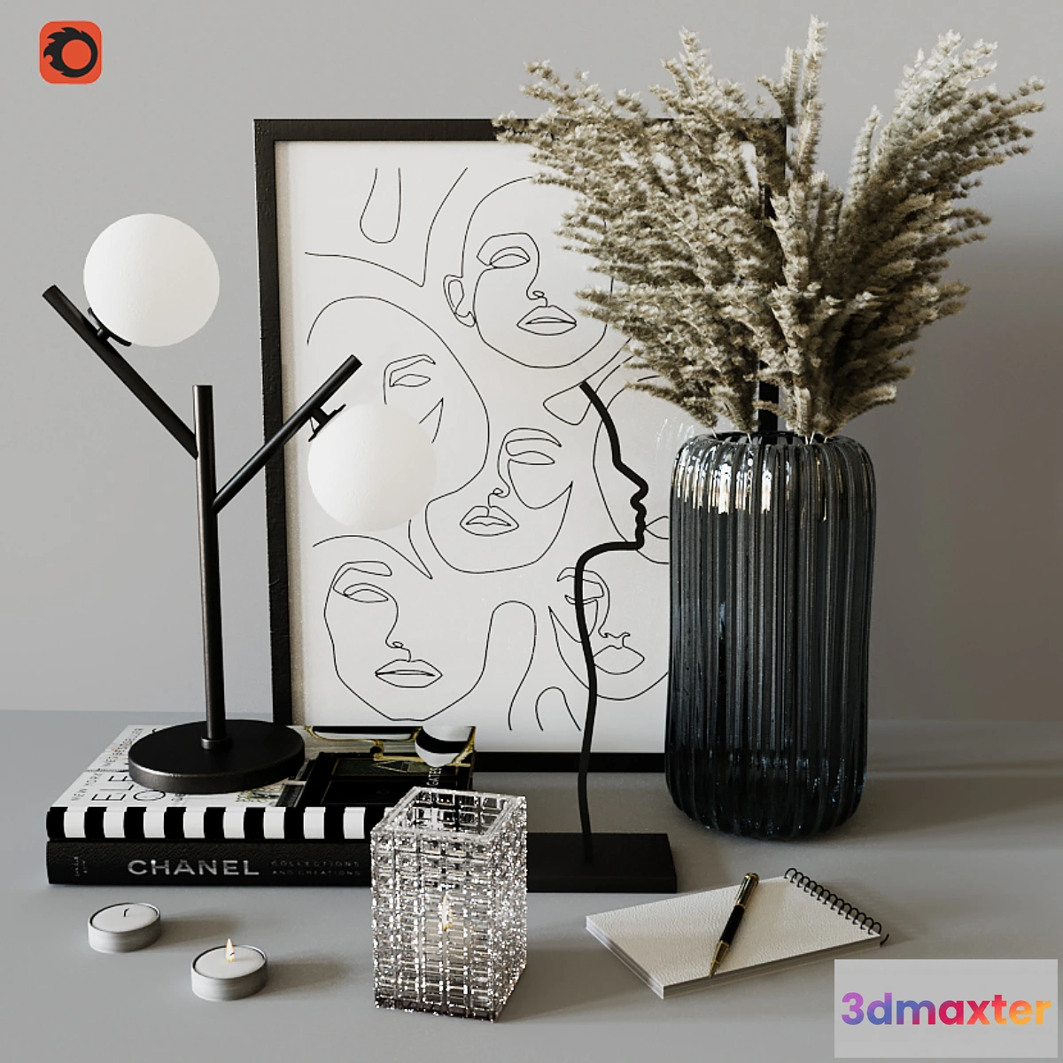 739525 - Decorative set with Ribbed Glass Vase - No.2