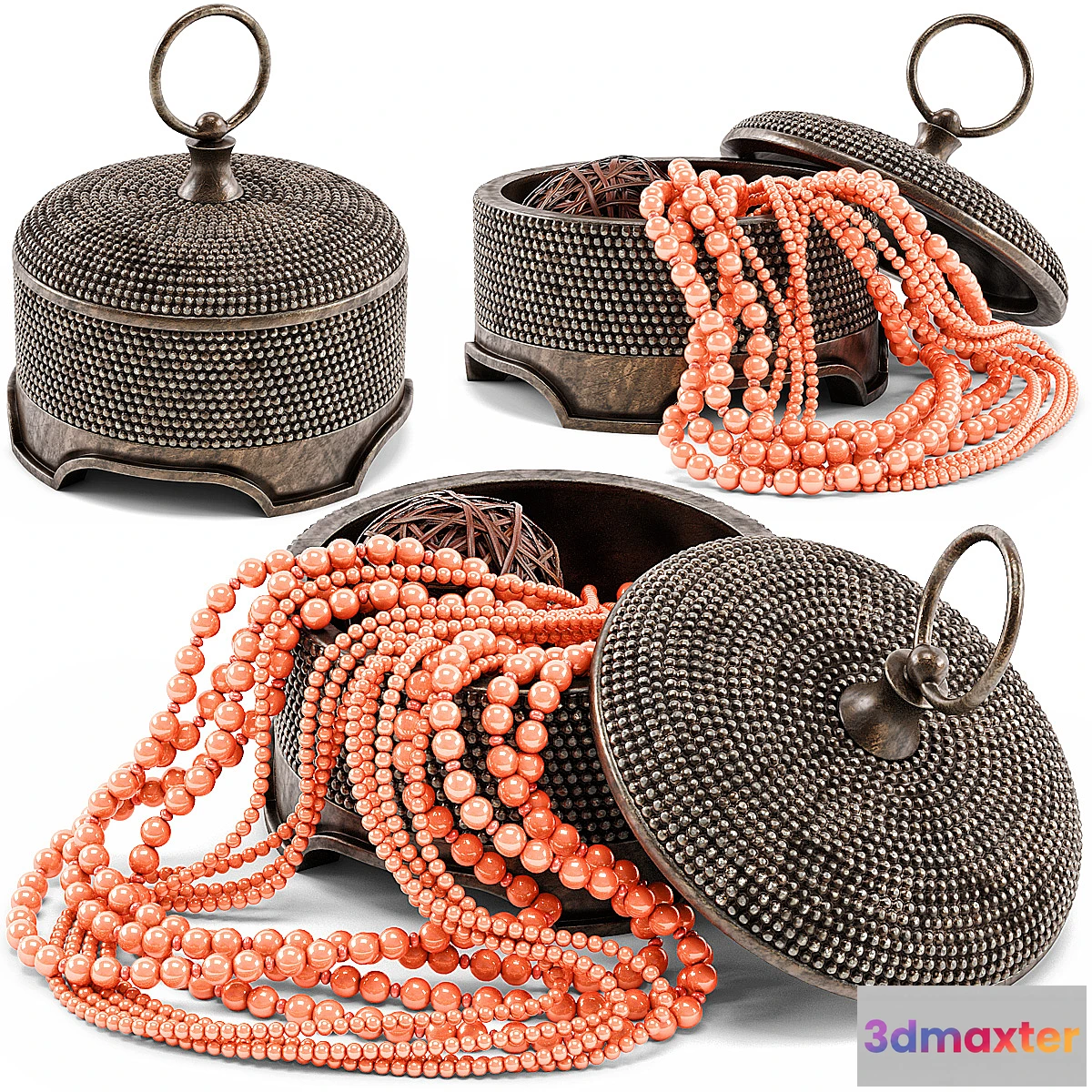 850531 - Paisley Bazaar Burnished Beaded Round Box - No.3