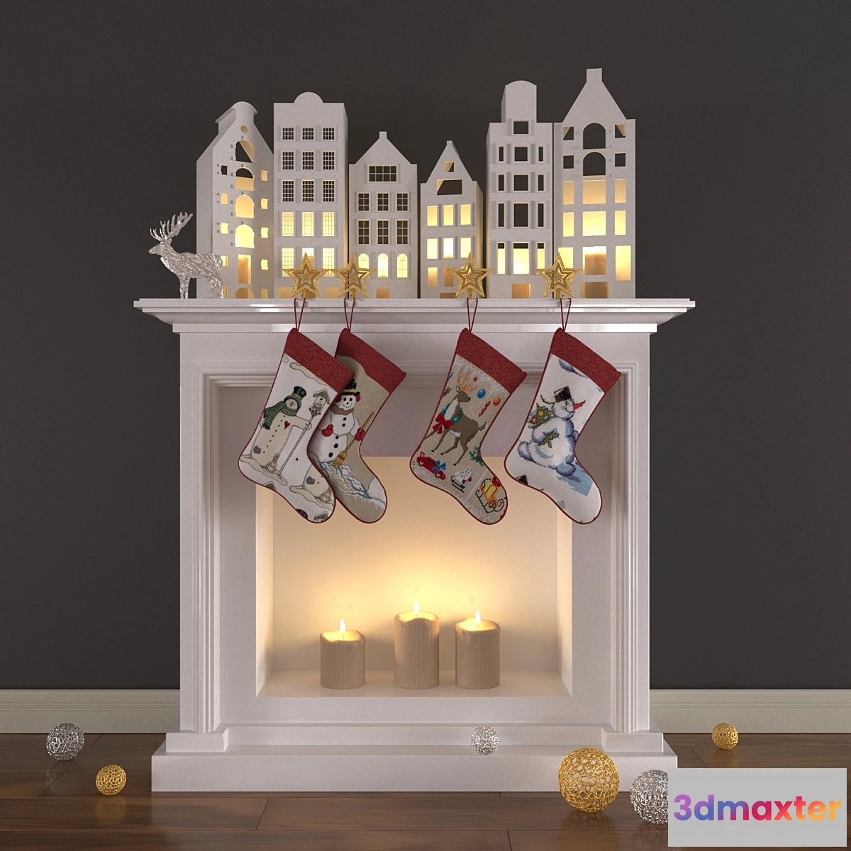 891620 - Christmas decoration with candles and fireplace - No.2