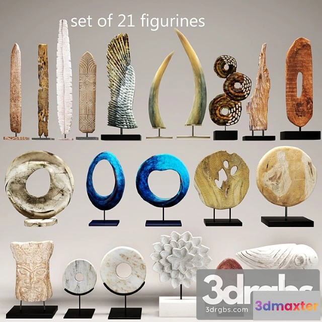 922470 - Collection Of 21 Statues Figurine Wooden Eco Design Set Collection Decor Tusk Wing Mega Set