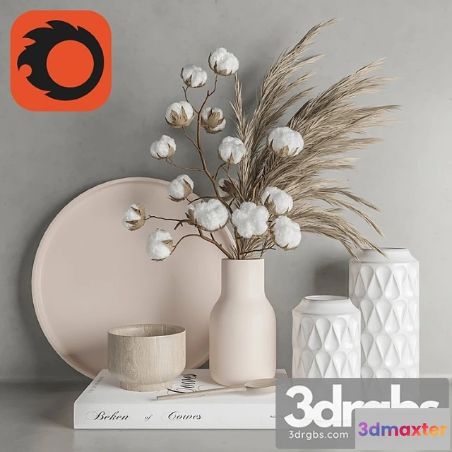 922950 - Decoration set 22 cotton and vase.