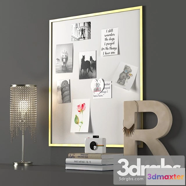 924084 - Decorative set Classic metal frame pinboard - brass