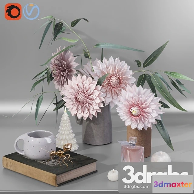 924242 - Decorative set Garden marigold dahlia flowers decor set