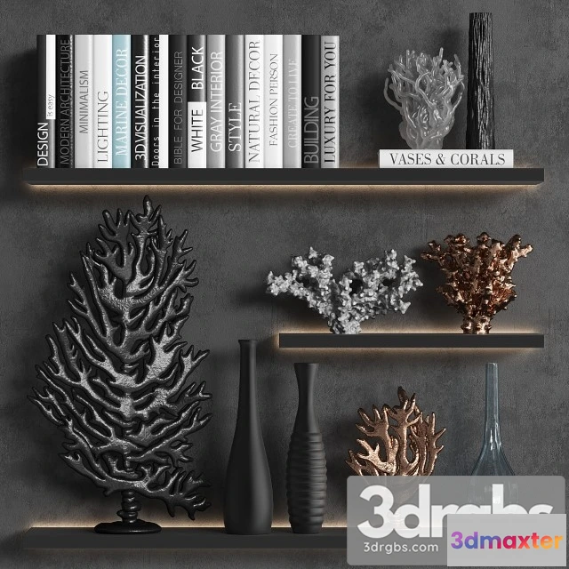 924442 - Decorative Set Of Coral Books Vases