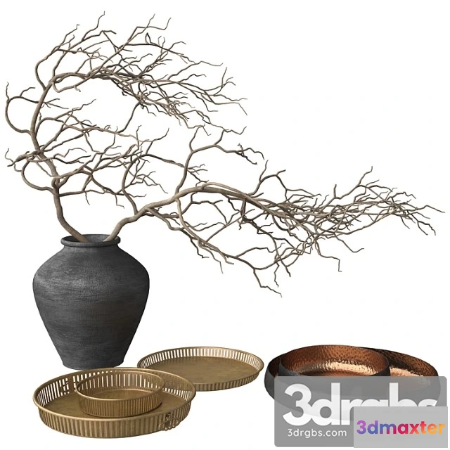 924526 - Decorative set Rustic set - vase branch copper bowl and brass tray