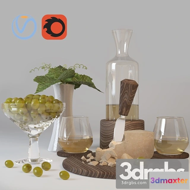 924712 - Decorative Set Wine Cheese And Grapes