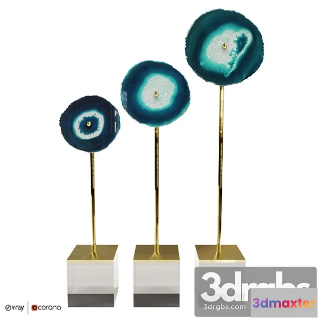 925544 - Set Of 3 Statuettes Agate Design Blue
