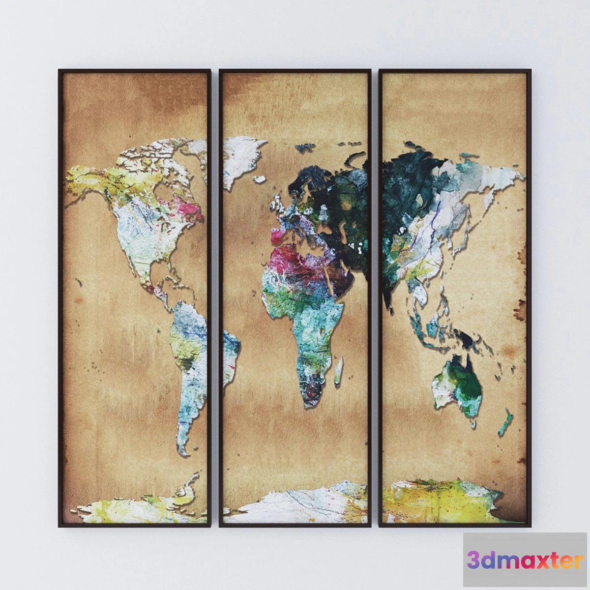 1304099 - Watercolor Map Wall Art Set Of Three 3D Max