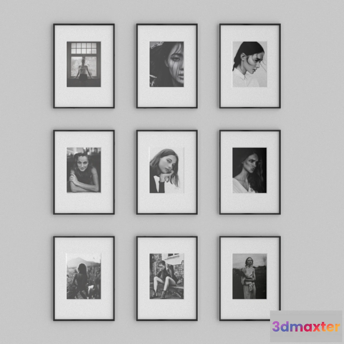 1313146 - Black and white photos in frames 3D Max