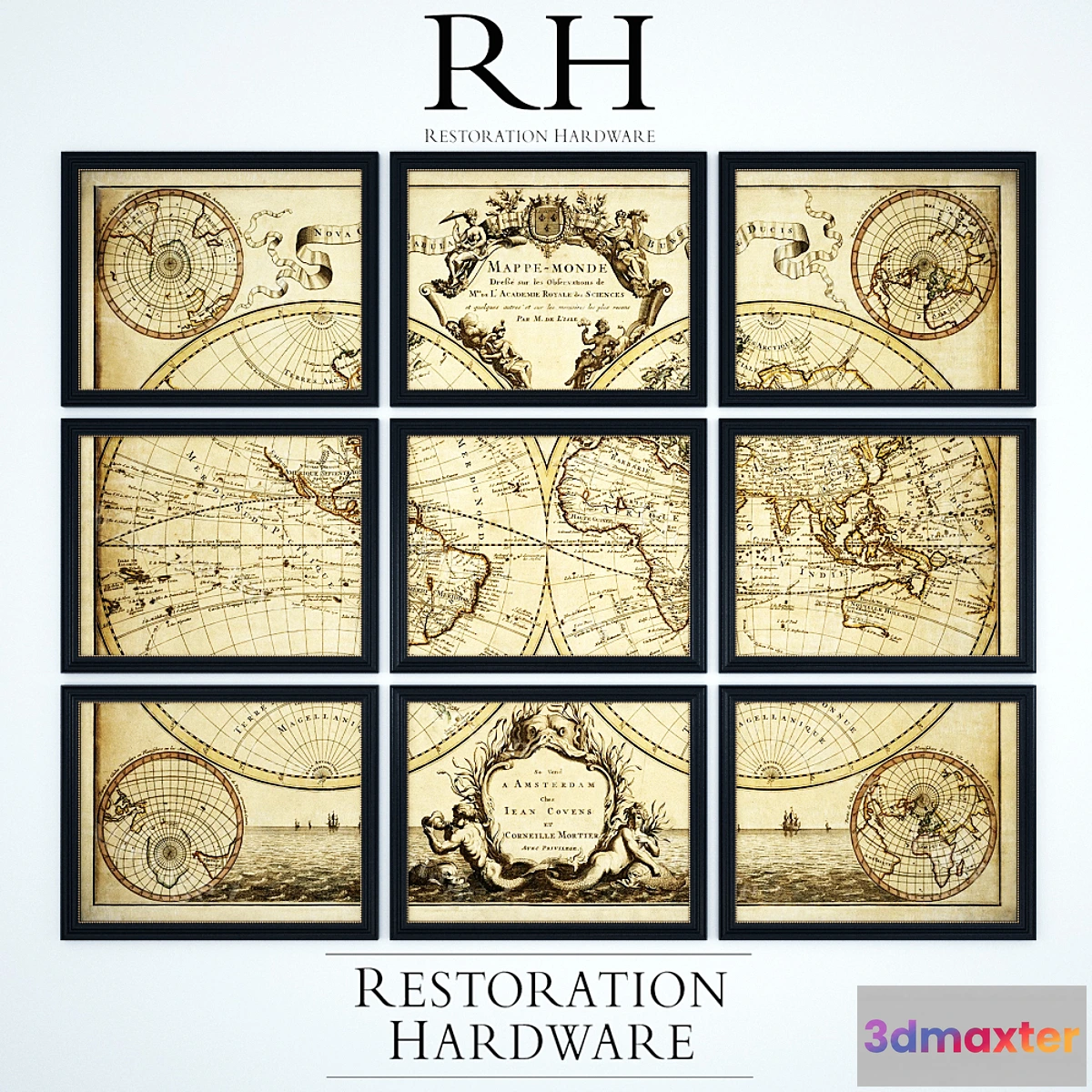 1344083 - Restoration Hardware L’isle’s 1720 World Map Frames 3D Max