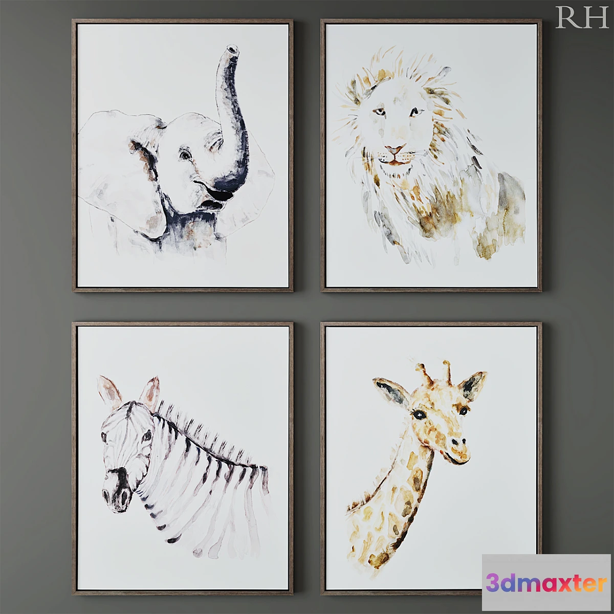 1399674 - RH WATERCOLOR SAFARI ANIMAL ART 3D Max