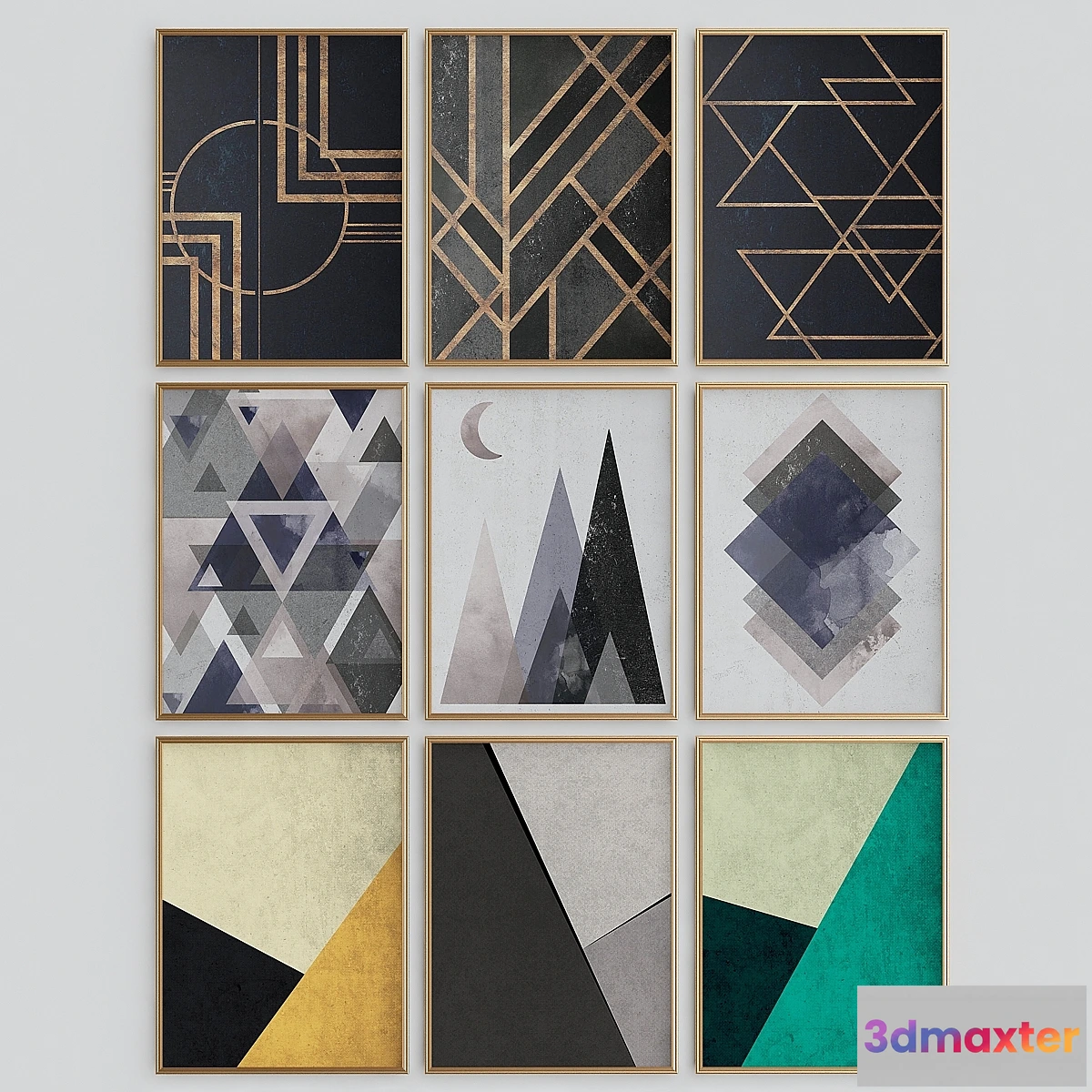 1409946 - Geometric Triangles Print Scandinavian Abstract Poster 3D Max