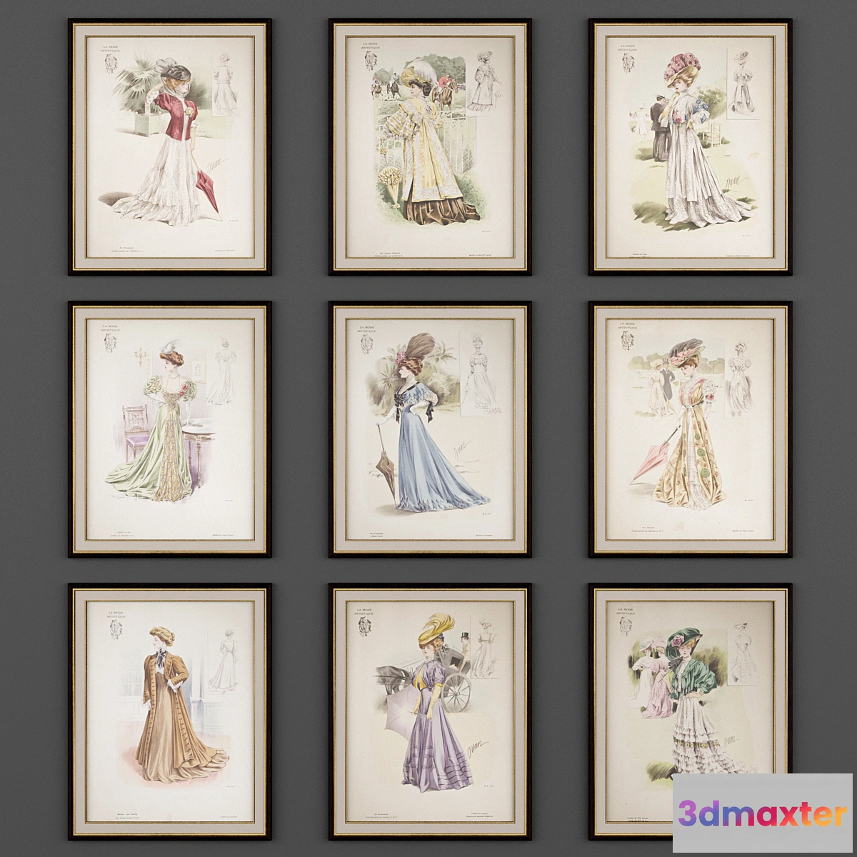 1438768 - 9 ancient fashion prints 3D Max