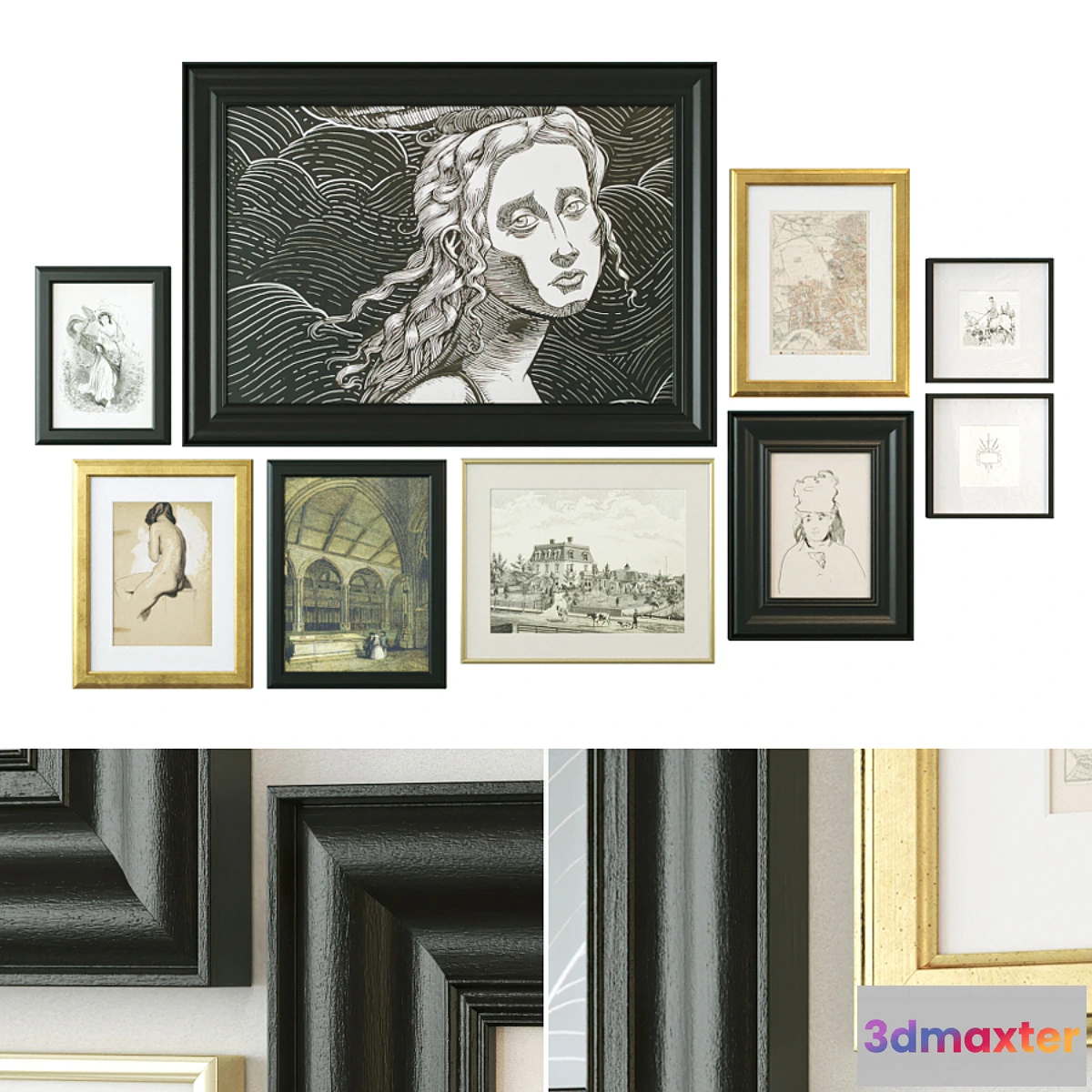 1467586 - Paintings in classic frames 3D Max