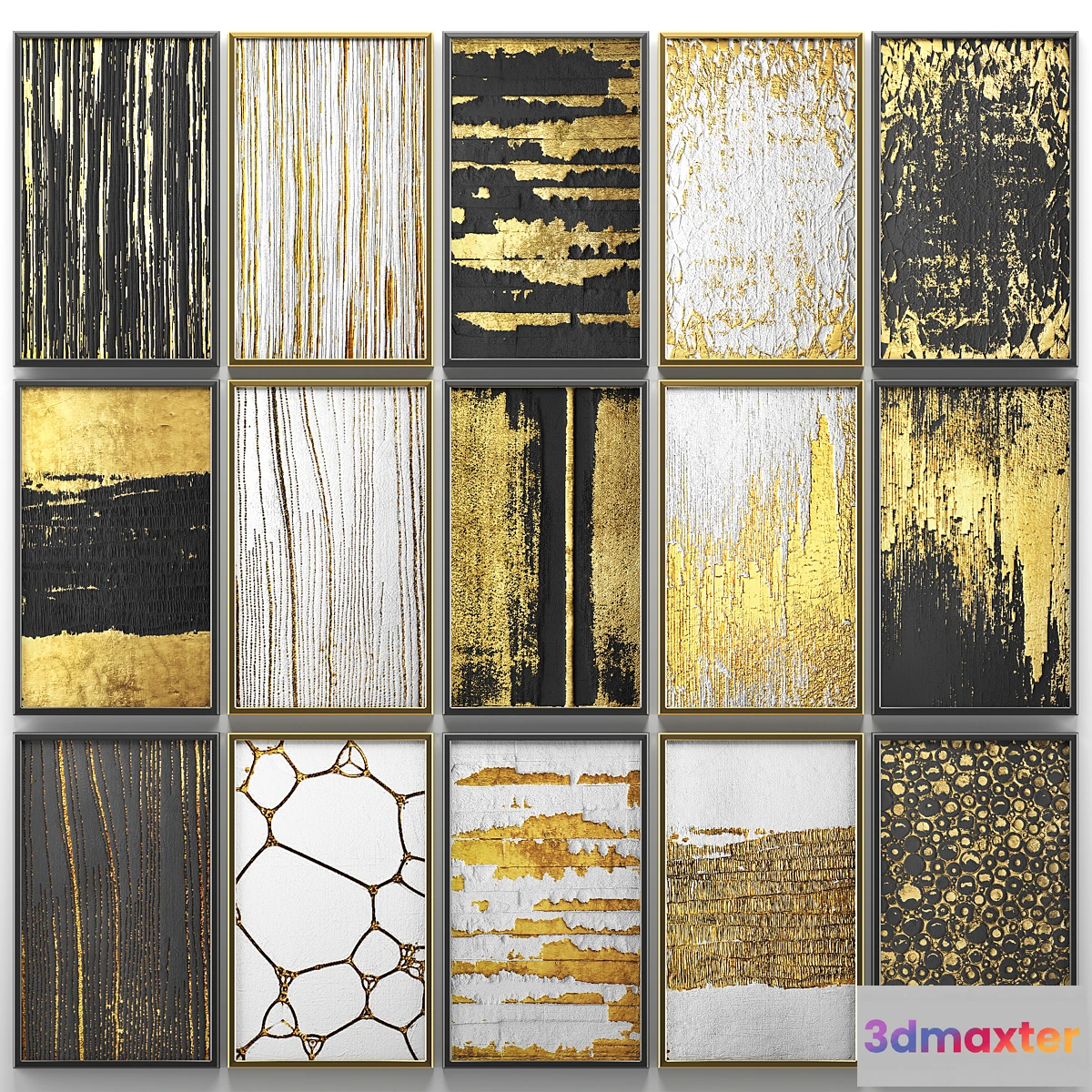 1478828 - A collection of paintings. Gold. 6. wall decor a set of paintings luxury panels gold white black set decorative abstraction pattern 3D Max