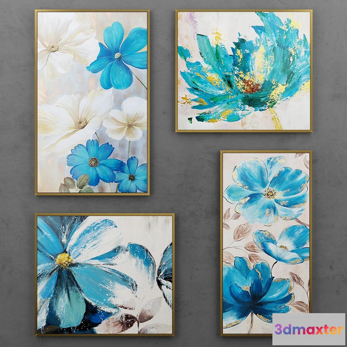 548857 - Set of paintings with blue flowers