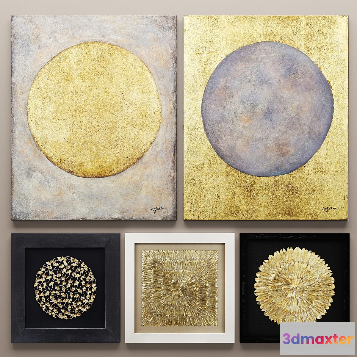 652077 - paintings Set RENWIL luxury frame wall decor decoration gold decor circle luxury