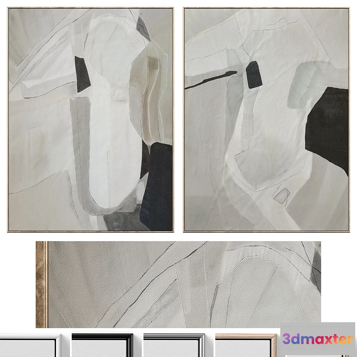 769873 - Large Mid-Century Abstract Neutral Wall Art C-864