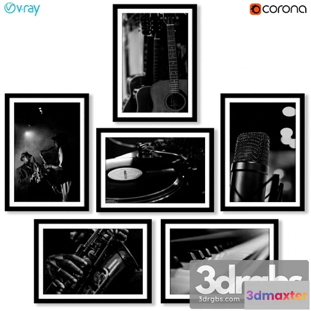 927072 - Series of Black and White Musical Instrument Posters