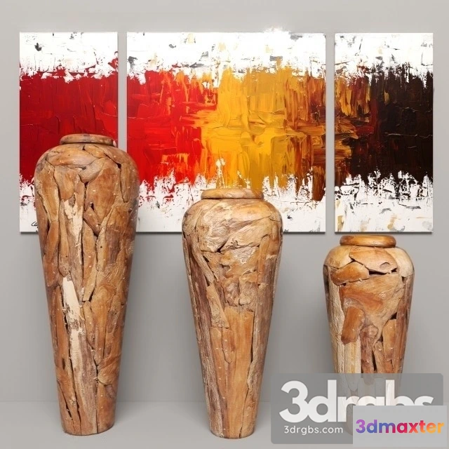 927192 - Teak Wood Vase Set