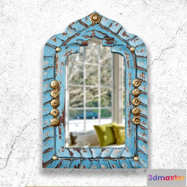 1086580 - Mini Blue Carved Wood Mirror - 220137