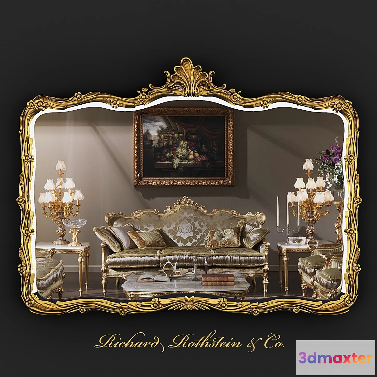 1290443 - Large Gilded Overmantle Mirror 3D Max