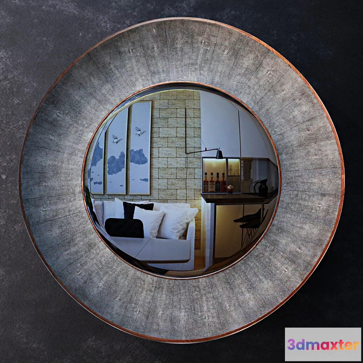 1403054 - Mirror Robin Round Faux Shagreen Mirror 3D Max