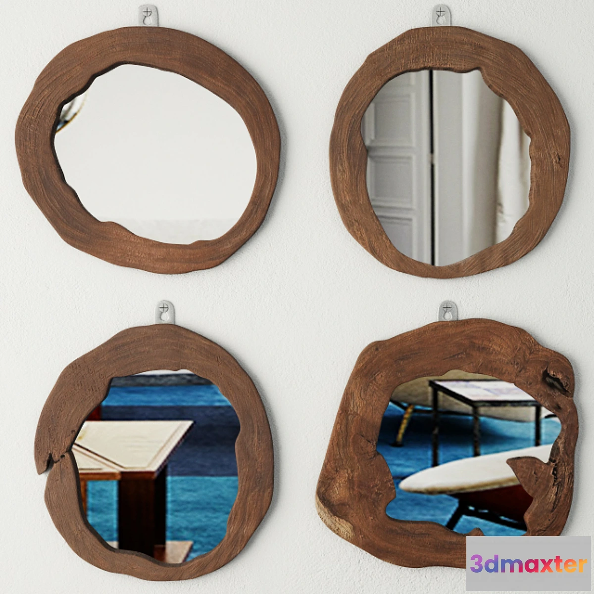 1405530 - Teak Wood Mirror Set 3D Max