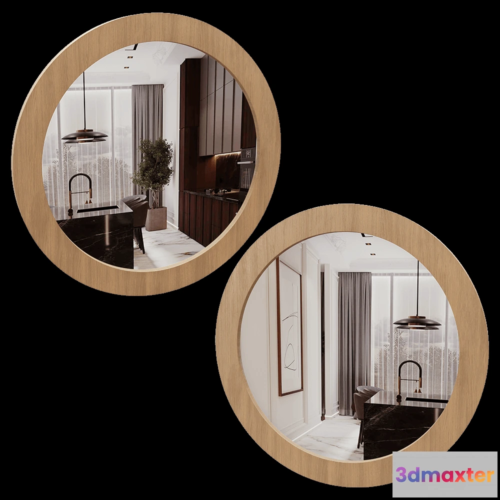 1600462 - Moonk - Mirror Round Oak Veneer 3D Max