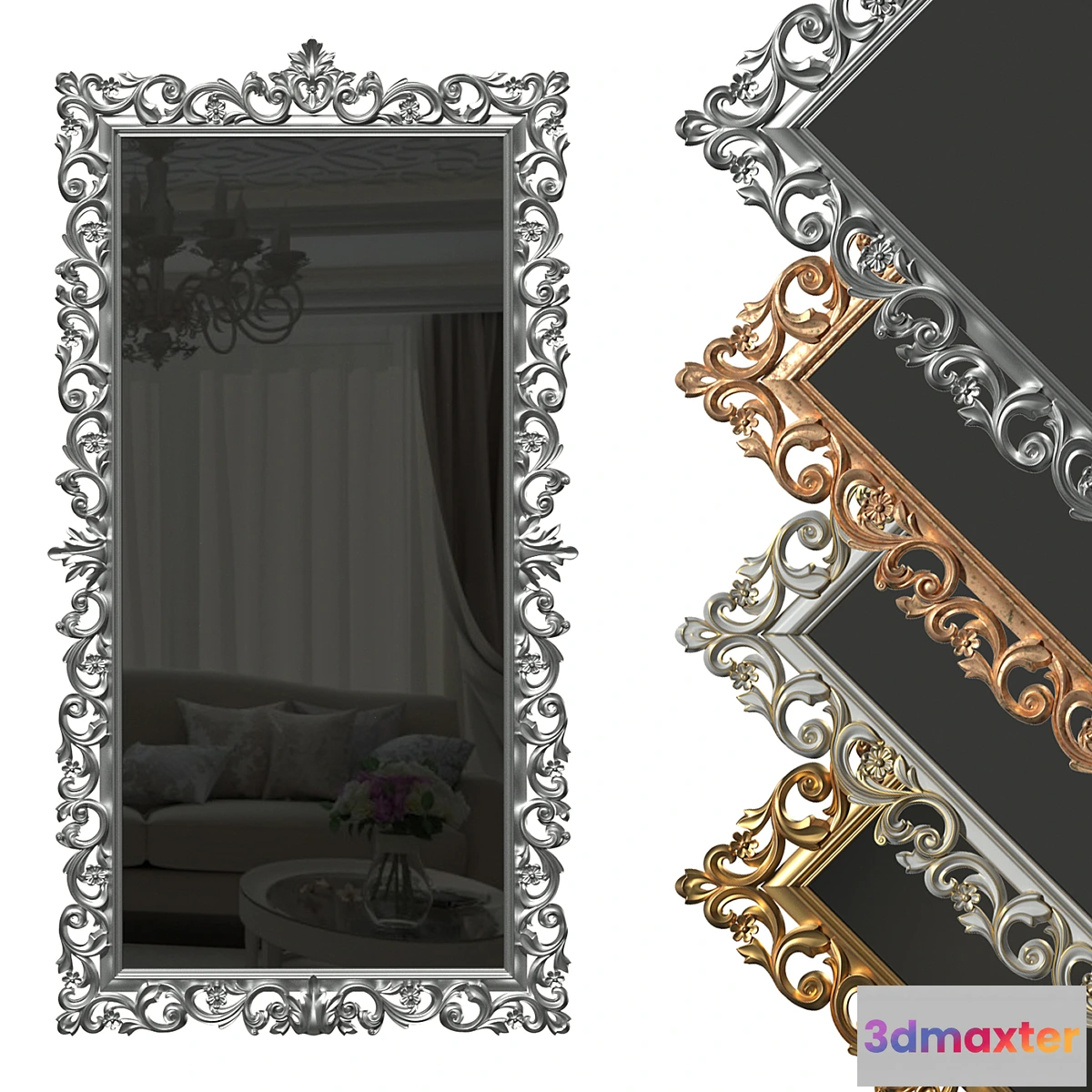 543097 - Floor mirror in a carved frame (baguette)