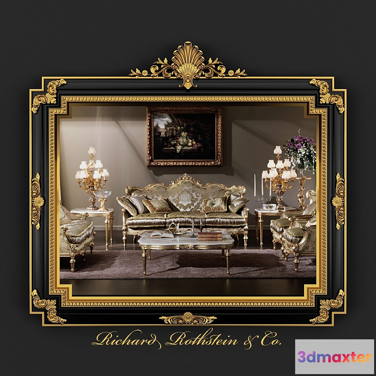 646951 - Classic Regency Style Black and Gold Mirror