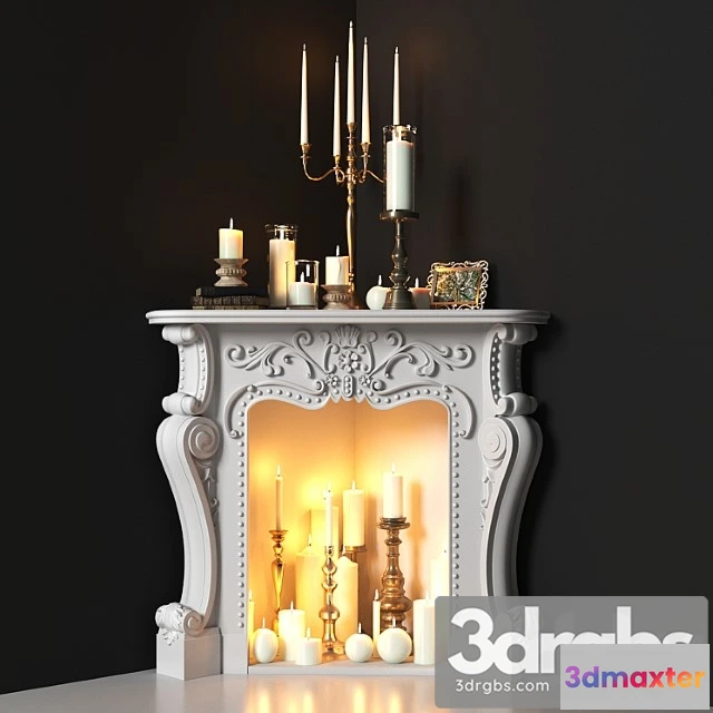 1021374 - Corner fireplace with candles. decorative set